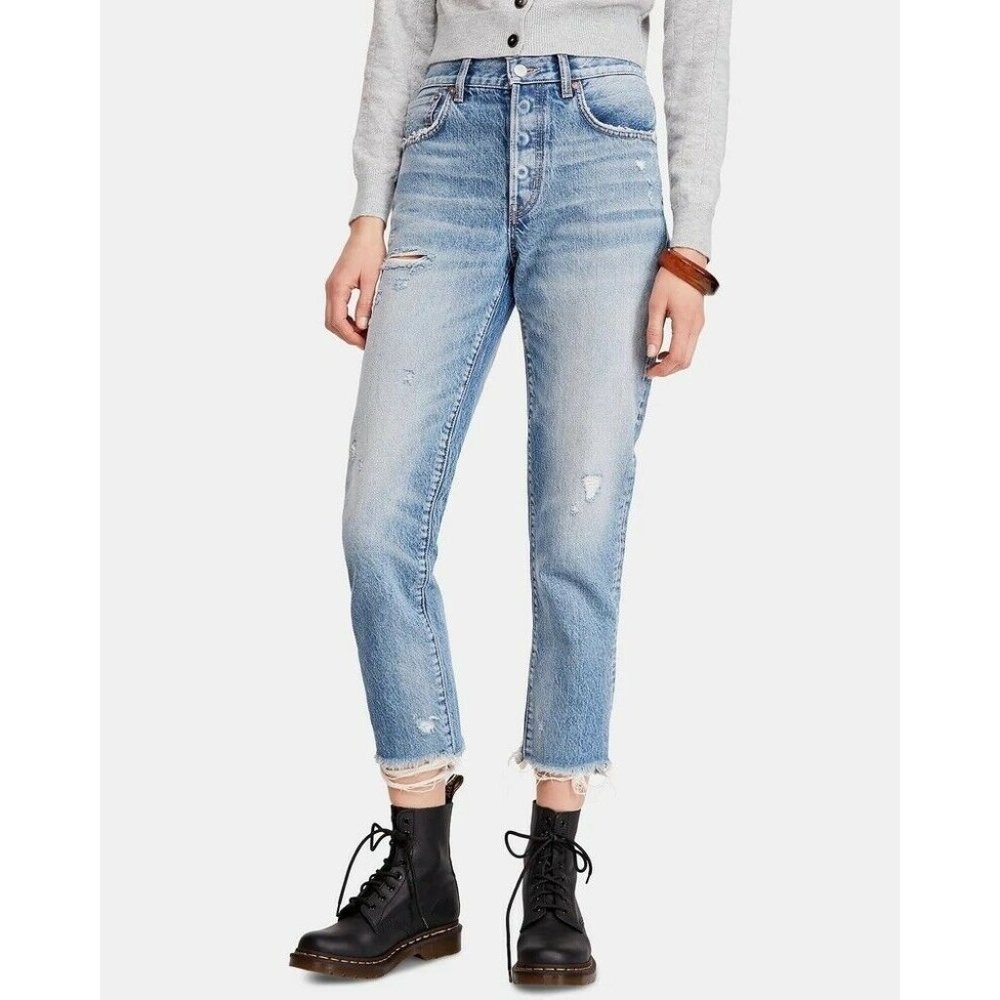 Free People Good Times Relaxed Jeans November Rain Blue Crop 30 NWOT $98